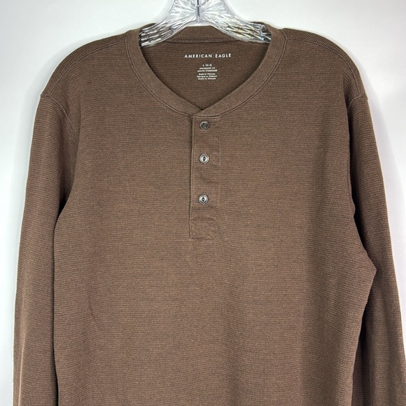 American Eagle Brown Henley Long Sleeve Shirt Size Large - Picture 2 of 8